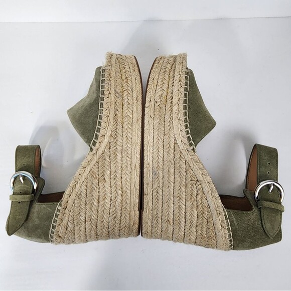 Marc Fisher Adalyn Espadrille Leather Wedge Platform Olive Green Suede Size 8.5 - Picture 8 of 14
